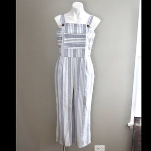 Robert Louis LINEN blend blue white striped jumpsuit size m